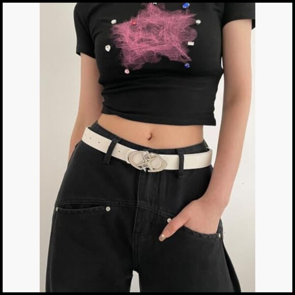 PU Leather Belt with Star Metal Buckle Y2k Gothic Punk Accessory